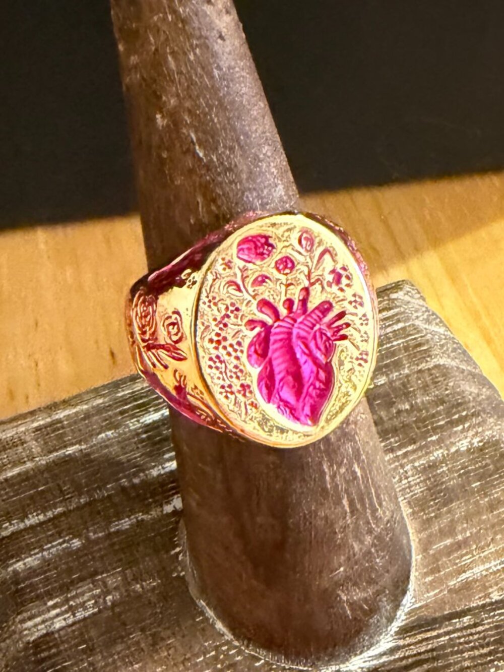 Sundance Anatomical Pink Heart Floral Signet Ring